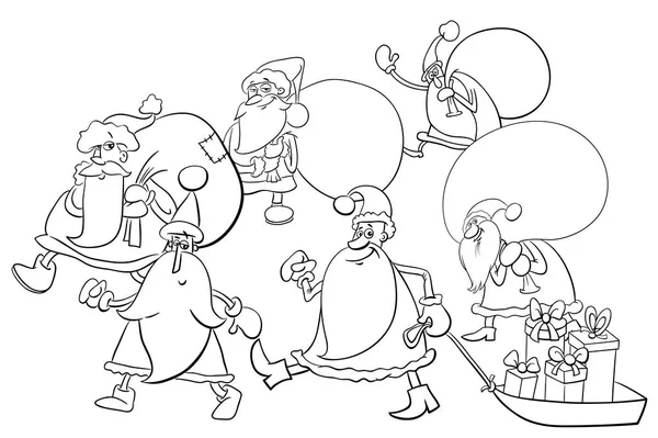 Страница раскраски группы Санта-Клауса — стоковый вектор