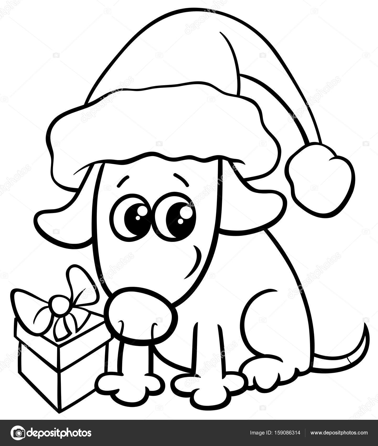 Schattige Hond Op Kerstmis Kleurplaten Boek Stockvector