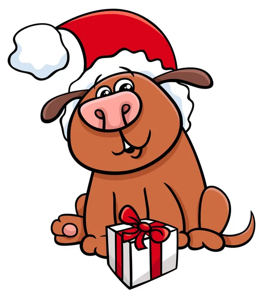 クリスマスのギフトを持つ犬 — ストックベクタ