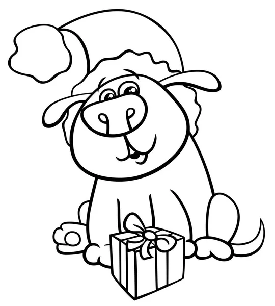 Dog with Christmas gift coloring book — Stock Vector
