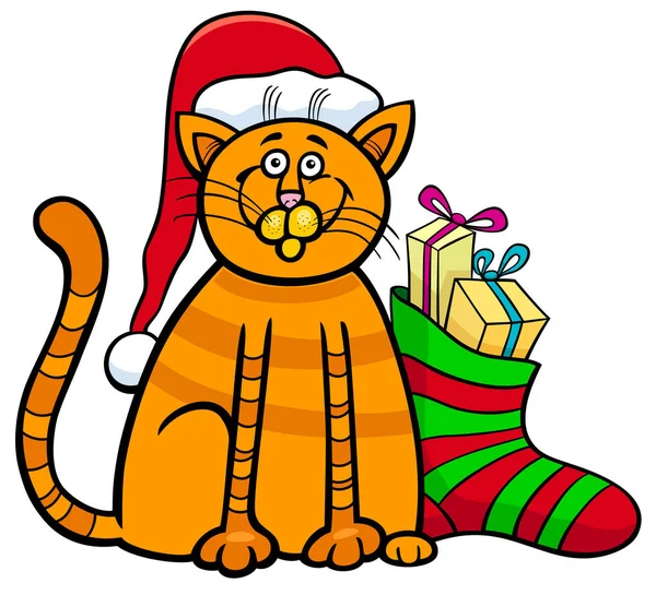 Katze mit Geschenken zu Weihnachten — Stockvektor