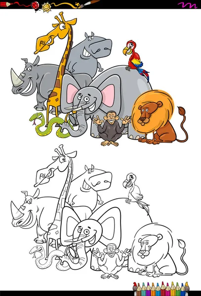 Safari animales personajes para colorear libro — Vector de stock