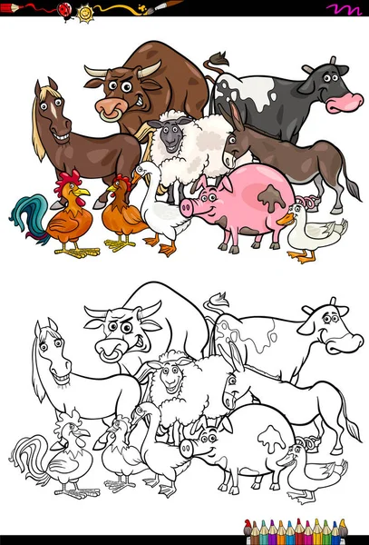 Buku pewarna karakter hewan ternak - Stok Vektor