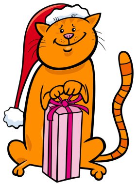 Noel hediye karikatür ile kedi