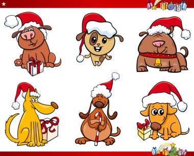Noel köpek karakter kümesi karikatür