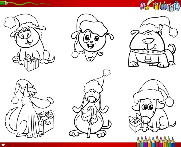 Hunde auf Weihnachten Set Malbuch — Stockvektor