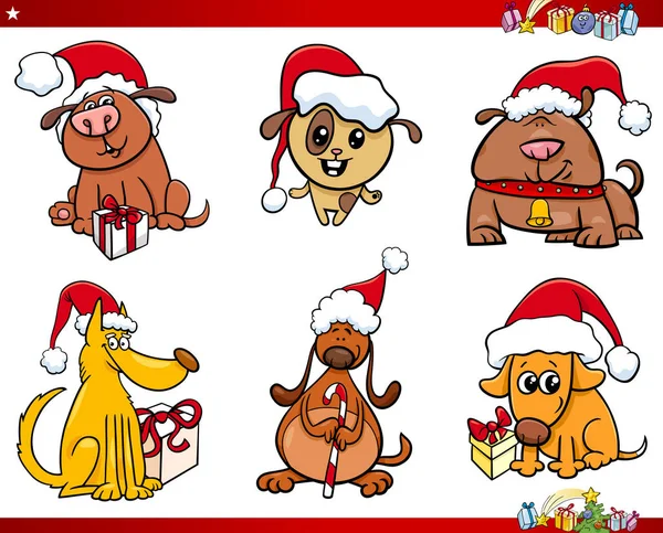 Personagens de cães no conjunto de desenhos animados de Natal — Vetor de Stock