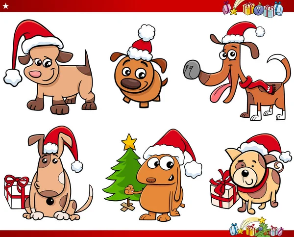 クリスマス セットの漫画犬のキャラクター — ストックベクタ