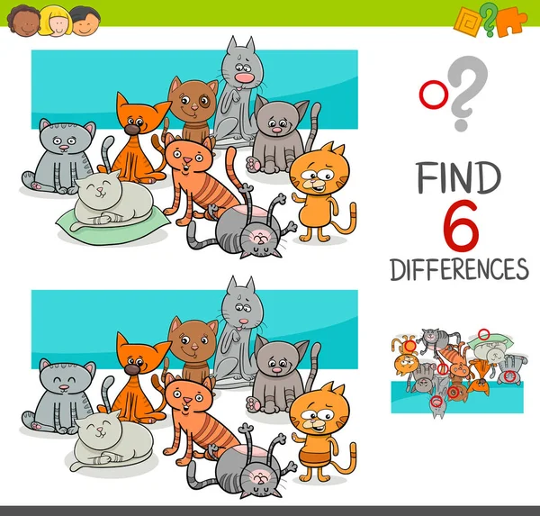 Zoek de verschillen met de katten of kittens — Stockvector