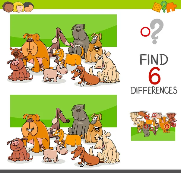 Spot the differences with dogs or puppies — Stock Vector