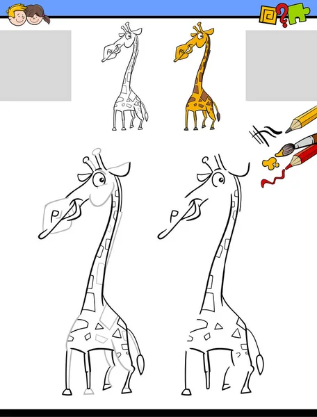 Desenho e colorir planilha com girafa — Vetor de Stock