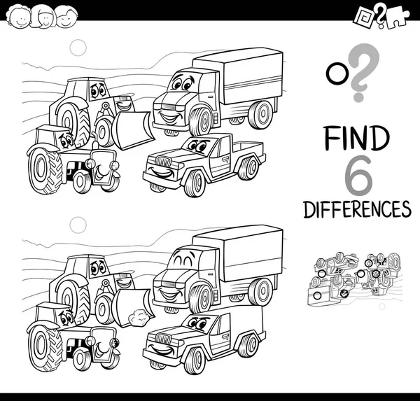 Repérer la différence avec les voitures livre à colorier — Image vectorielle