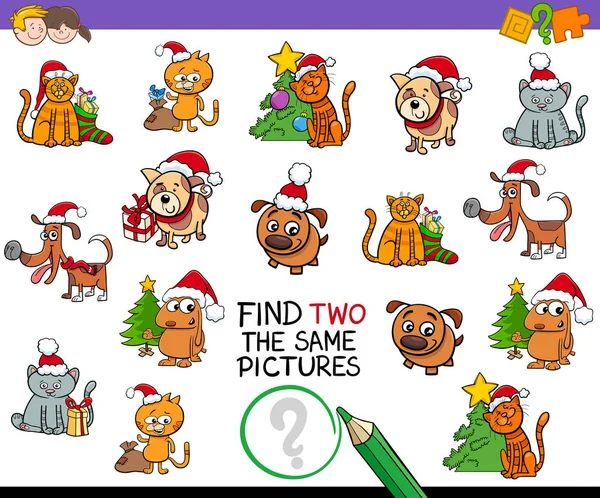 Encontrar idéntica actividad fotos con mascotas de Navidad — Vector de stock