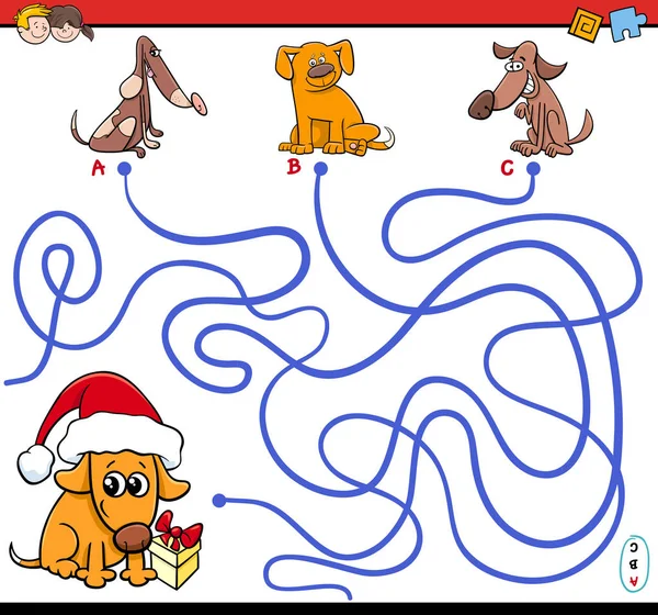Caminos laberinto juego con perros de dibujos animados — Vector de stock