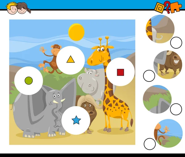 Match pièces jeu avec des animaux de dessin animé — Image vectorielle