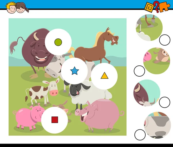 Partido piezas juego con animales de granja — Vector de stock