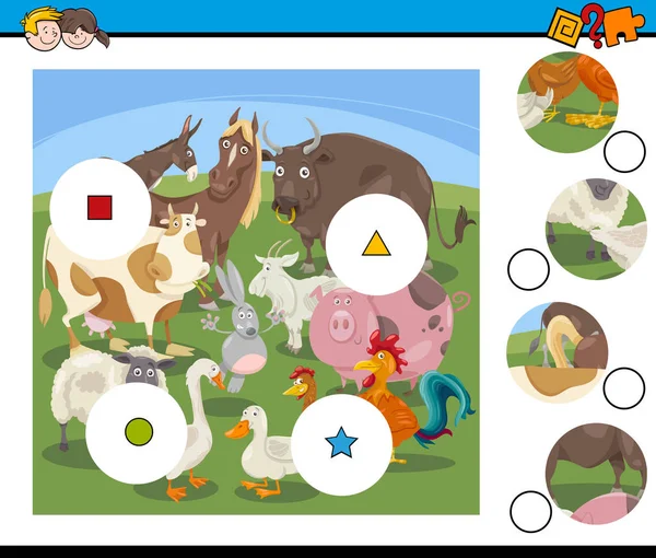 Matcha bitar spel med tecknade gård djur — Stock vektor