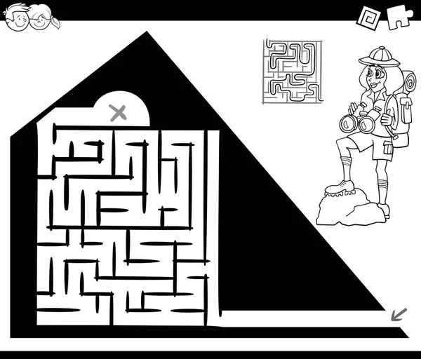 Labyrinth-Aktivität Spiel mit Reisenden und Pyramide — Stockvektor