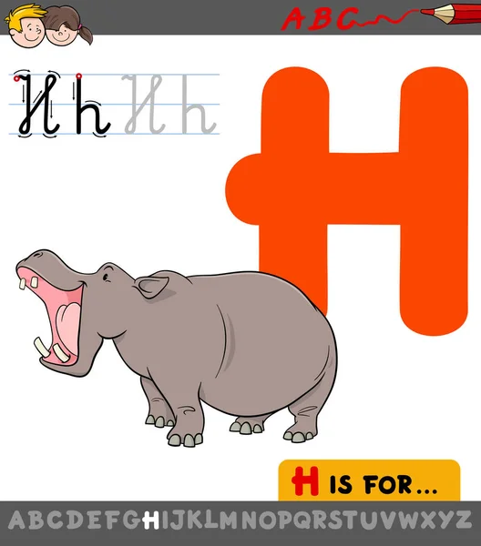 Brief h met cartoon nijlpaard — Stockvector