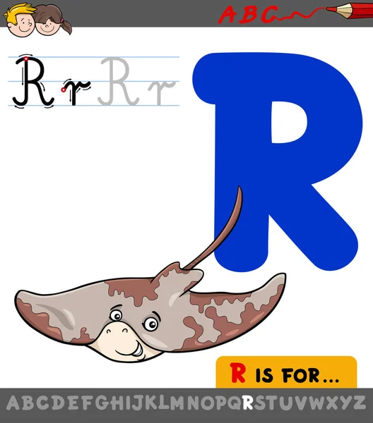 Letter r met ray dierlijke stripfiguur — Stockvector