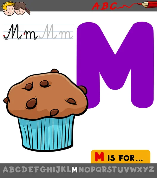 Letter m with cartoon muffin sweet cake — Stock Vector