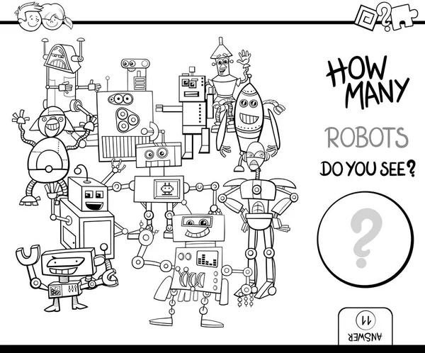 Counting robots coloring page activity — Stock Vector
