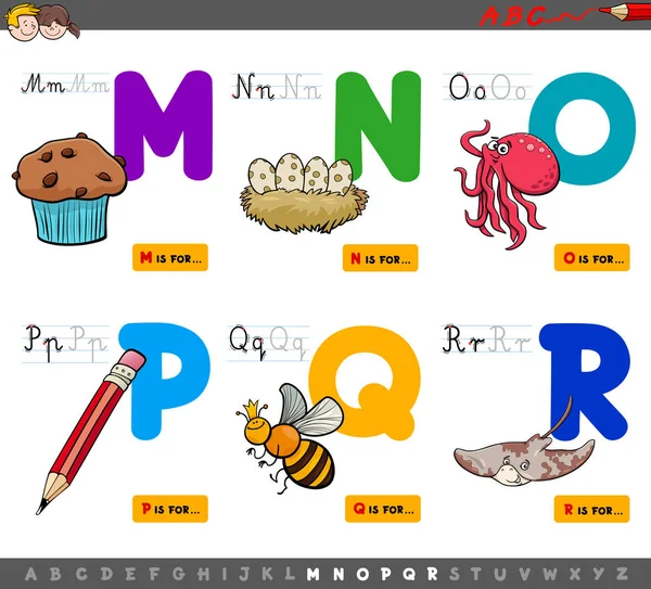 Educational cartoon alphabet letters for kids — Stock Vector