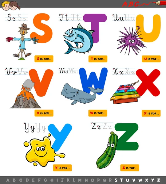 Учебный мультяшный алфавит для детей — стоковый вектор