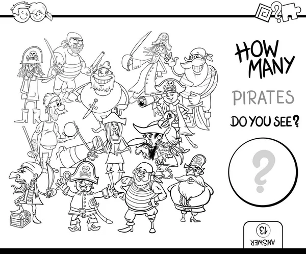 Подсчет активности страниц раскраски пиратов — стоковый вектор