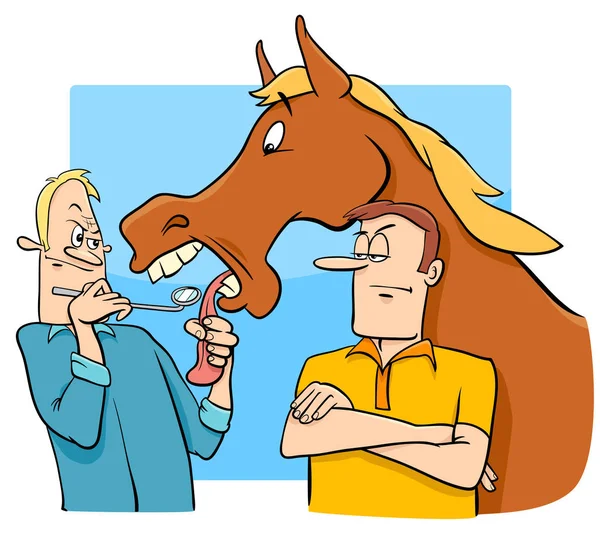 Siger ser en gave hest i munden tegneserie – Stock-vektor