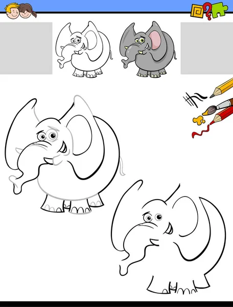 Drawing and coloring worksheet with elephant — Stock Vector