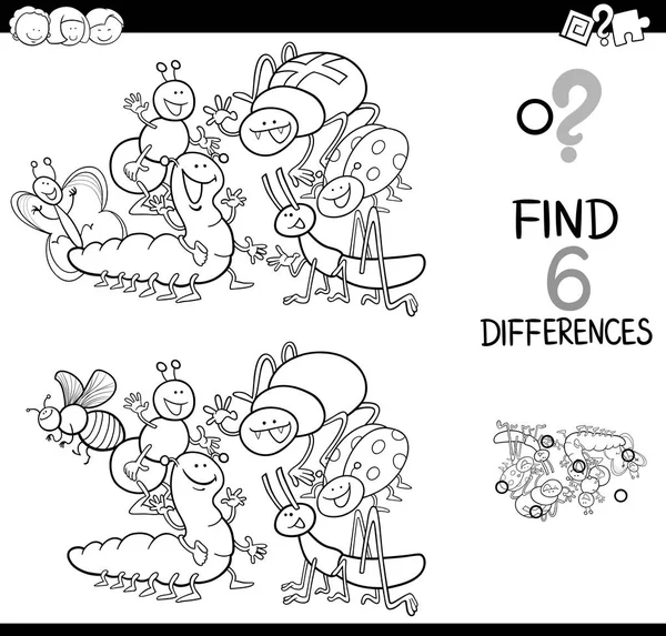 Spot the difference with insects coloring book — Stock Vector