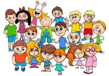 Çocuk karakterleri grup çizgi film illüstrasyon