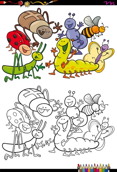 Insect characters group coloring book — Stock Vector