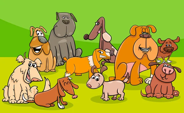 Komik köpekler grup karikatür çizimi — Stok Vektör