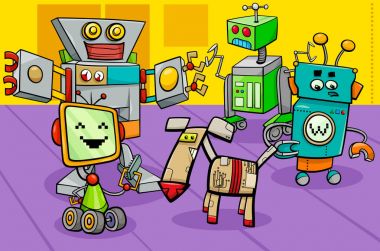 Robot karakter grup çizgi film illüstrasyon