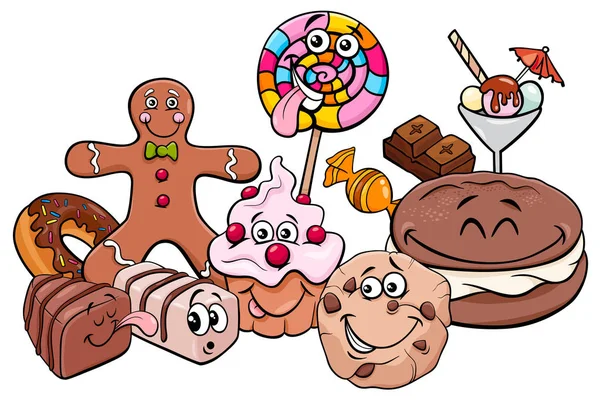 Caramelos personajes grupo dibujos animados ilustración — Archivo Imágenes Vectoriales