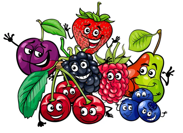 Engraçado frutas personagens grupo desenho animado ilustração — Vetor de Stock