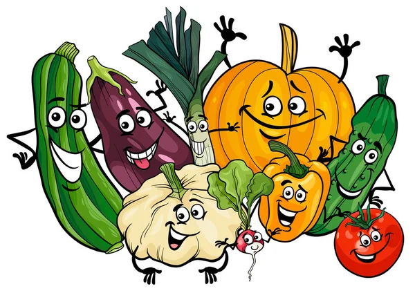 Gemüse Charaktere Gruppe Cartoon-Illustration — Stockvektor