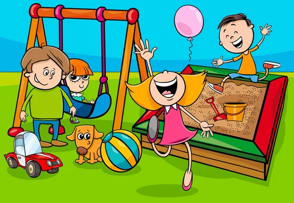 Personaggi dei bambini dei cartoni animati sul parco giochi — Vettoriale Stock