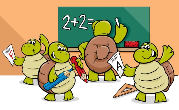 Tortuga personajes de dibujos animados en el aula — Archivo Imágenes Vectoriales