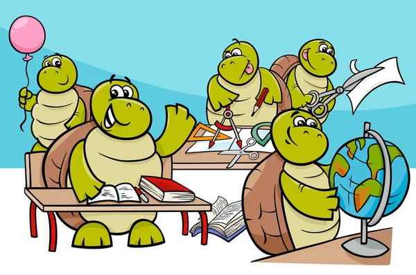 Schildkröte Schüler Zeichentrickfiguren Gruppe — Stockvektor