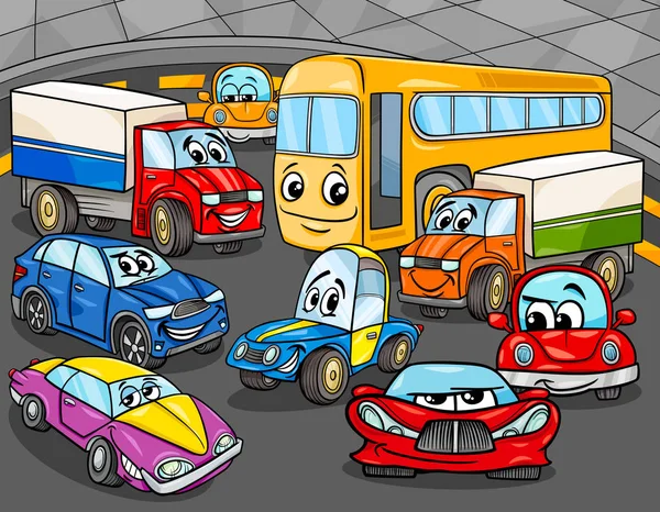 Pojazdy samochodowe kreskówki znaków grupy — Wektor stockowy
