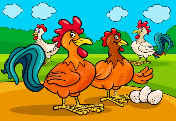 Groupe de personnages de poulet illustration de dessin animé — Image vectorielle