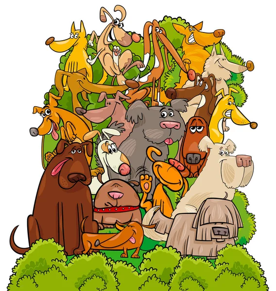 Kutya karakterek csoport rajzfilm illusztráció — Stock Vector