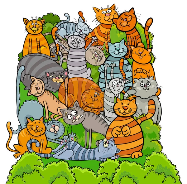 Macska karakterek csoport rajzfilm illusztráció — Stock Vector