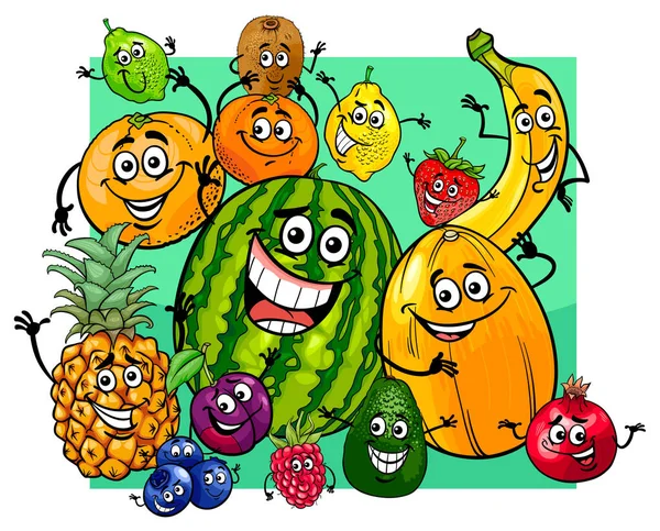 Lindo fruta personajes grupo de dibujos animados — Archivo Imágenes Vectoriales