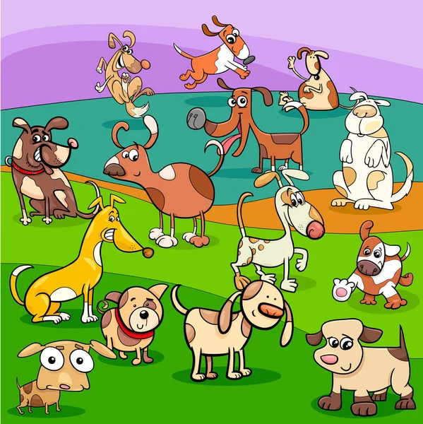 Grupo de personajes de dibujos animados perros manchados — Vector de stock