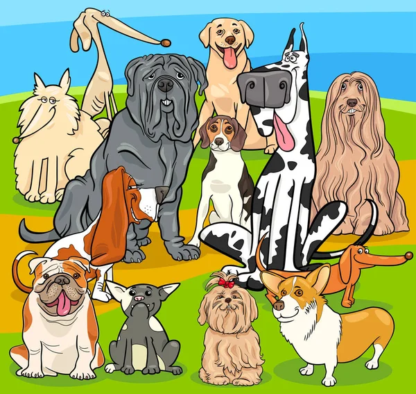 Purebred dogs cartoon characters group — Stock Vector