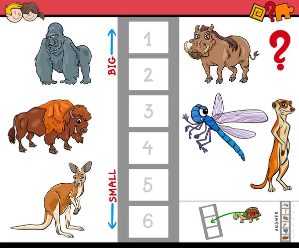 Más grande y más pequeño animal de dibujos animados juego — Vector de stock